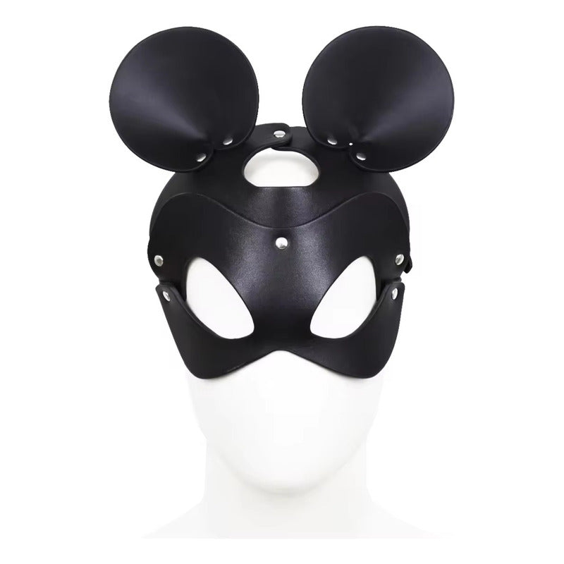 Mousy – Máscara BDSM Cuero Vegano | Cosplay Erótico Ratón Negro 🖤
