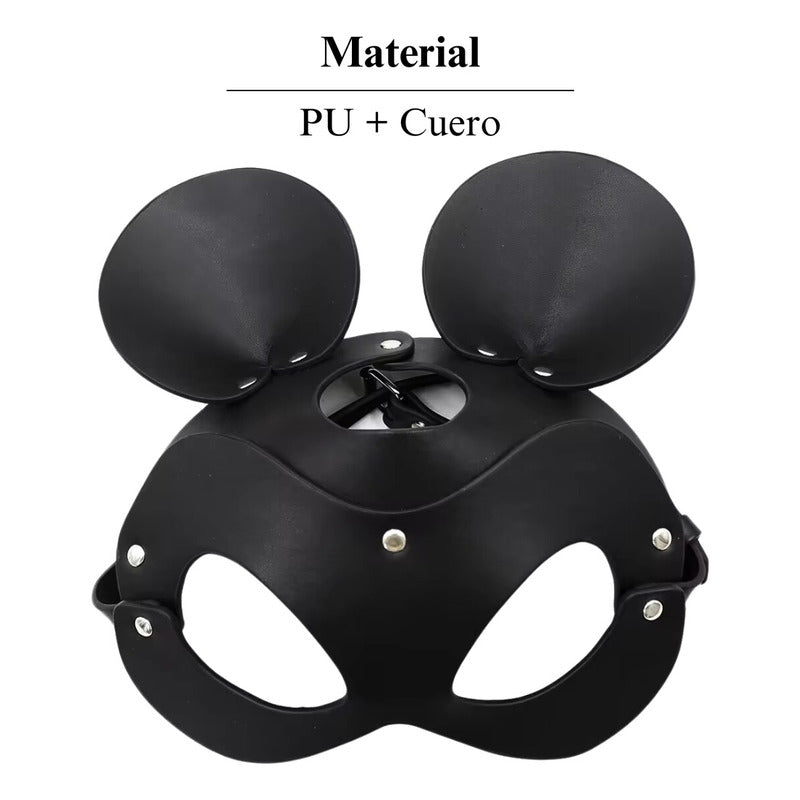 Mousy – Máscara BDSM Cuero Vegano | Cosplay Erótico Ratón Negro 🖤