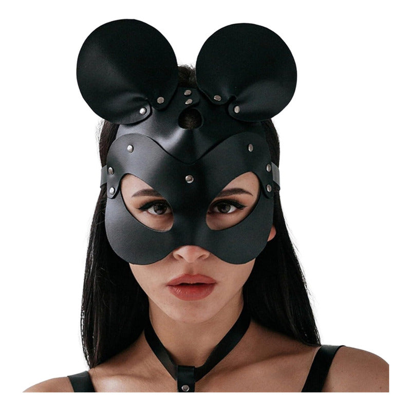 Mousy – Máscara BDSM Cuero Vegano | Cosplay Erótico Ratón Negro 🖤