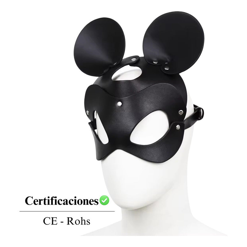 Mousy – Máscara BDSM Cuero Vegano | Cosplay Erótico Ratón Negro 🖤