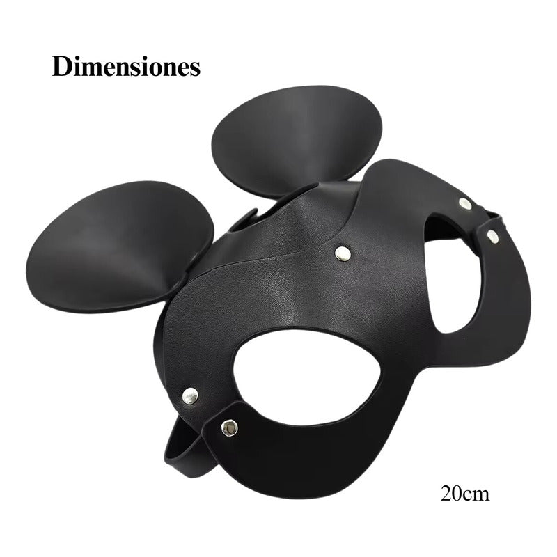 Mousy – Máscara BDSM Cuero Vegano | Cosplay Erótico Ratón Negro 🖤