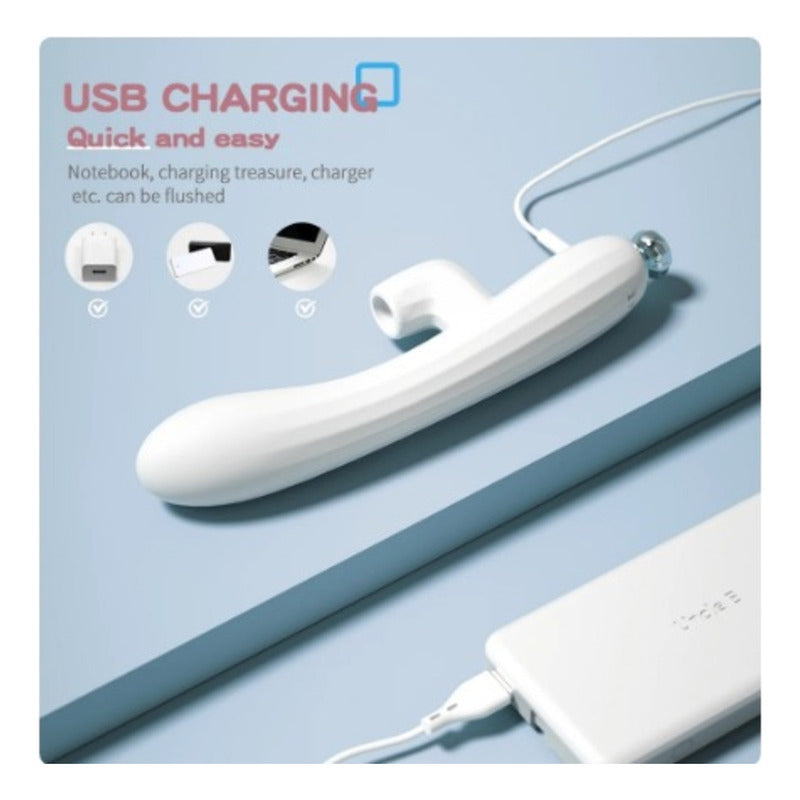 Heaven – Succionador Vibrador 2 en 1 Recargable USB Blanco y Rosado