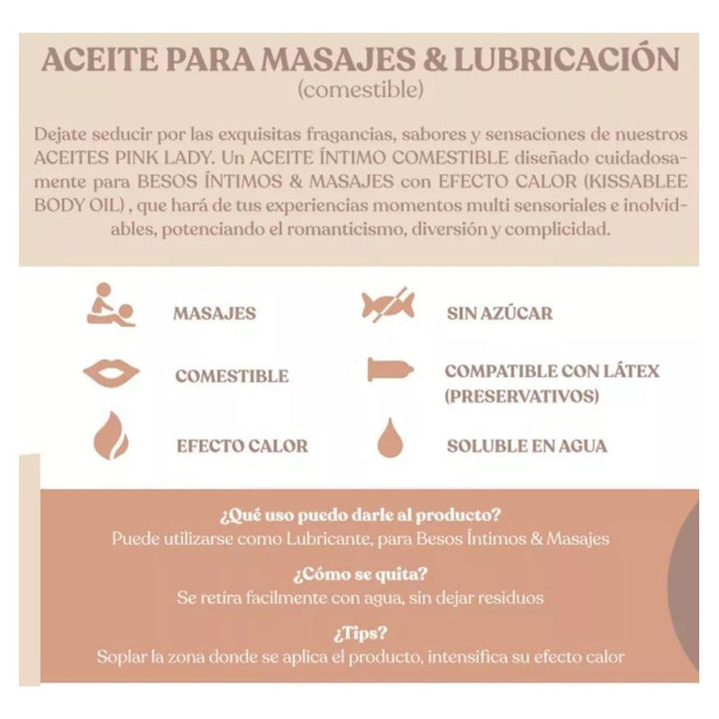 Aceite para masajes íntimos PINK LADY sabor Frutos del Bosque.