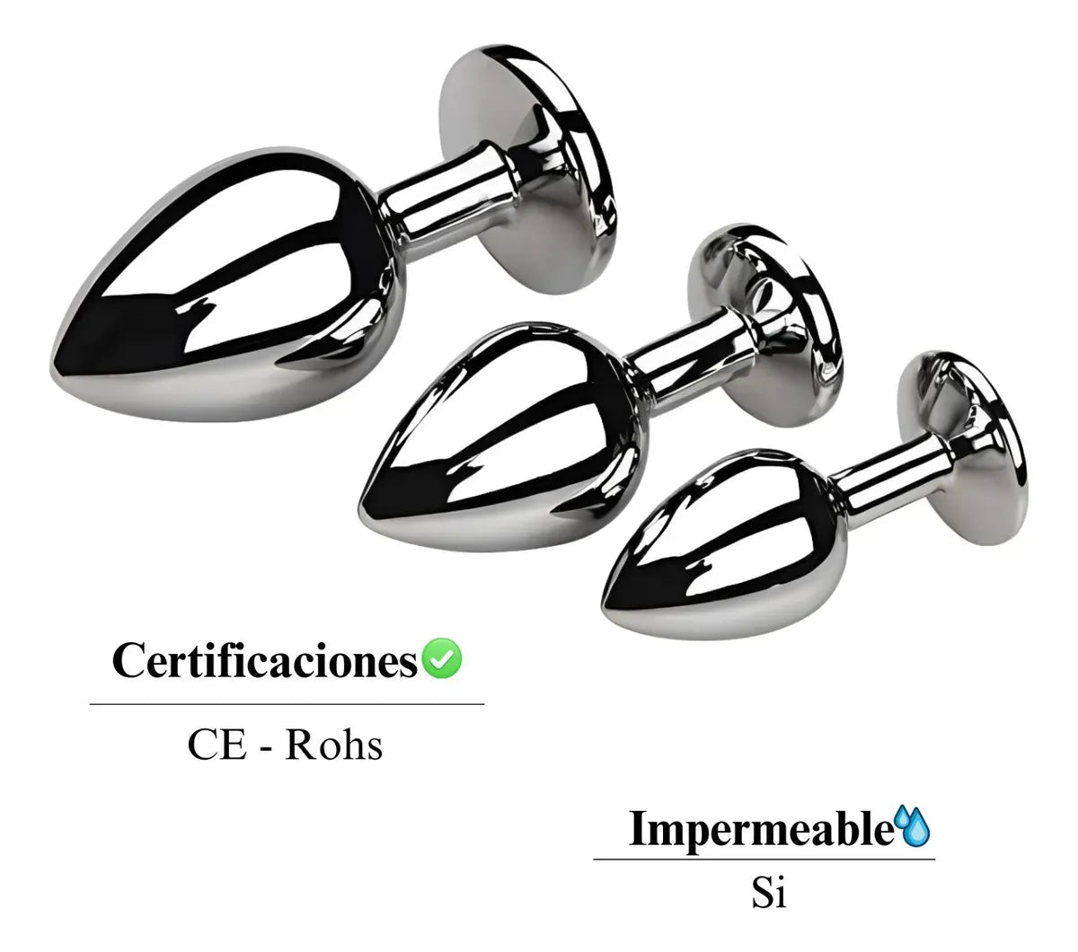 Plugs anales metálicos Onyx en tres tamaños con base segura y diseño cónico para inserción gradual