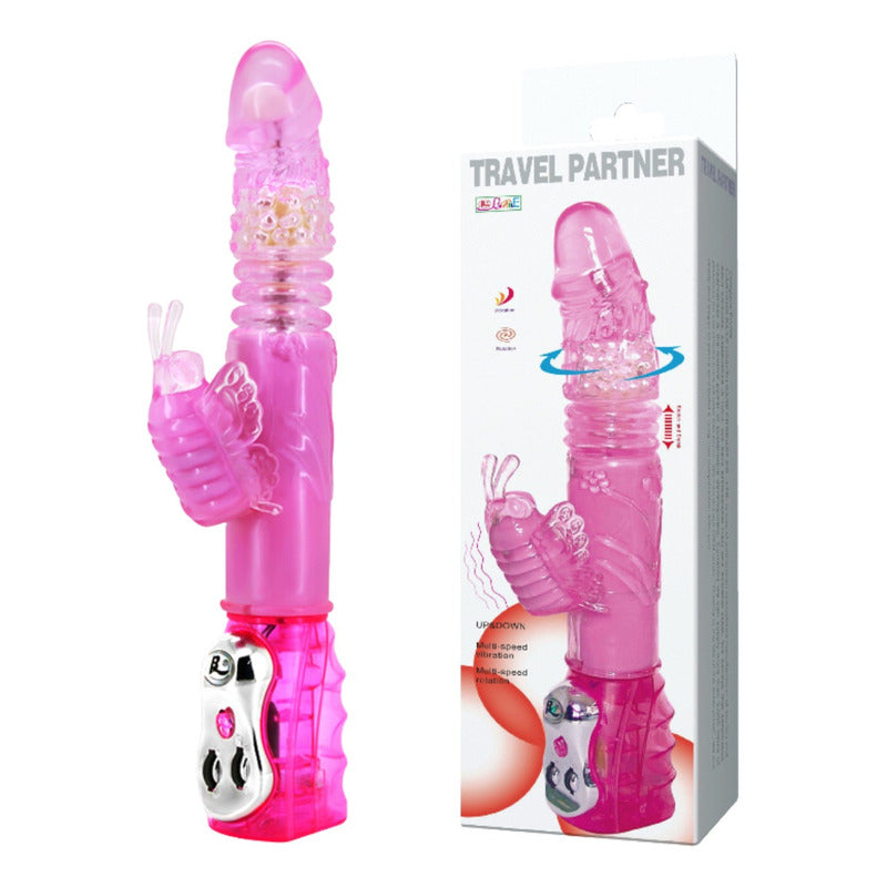 Consolador de silicona con rotación y estimulación doble