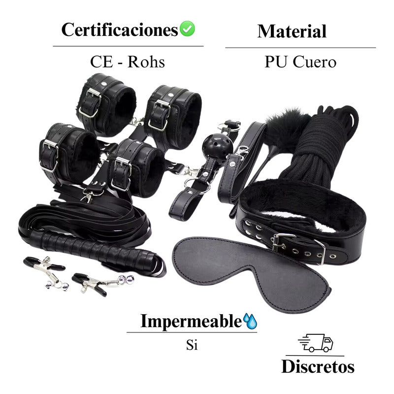 Kit BDSM 10 piezas con mordaza, collar y pluma de cosquillas