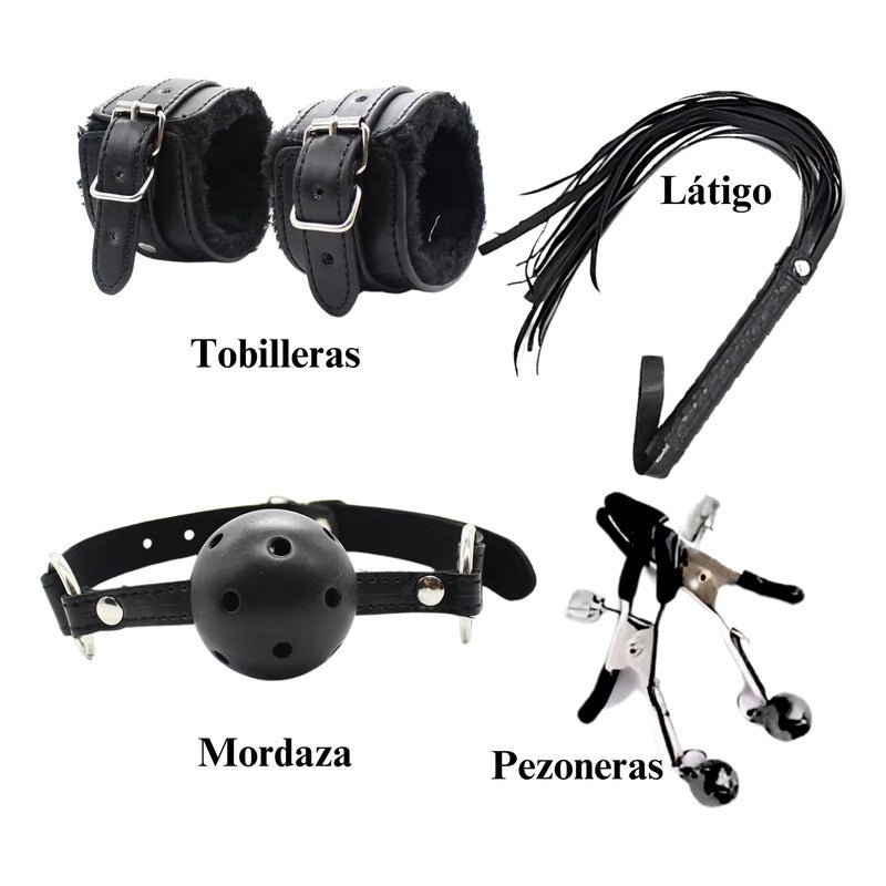 Set BDSM cuero y metal resistente con accesorios eróticos premium
