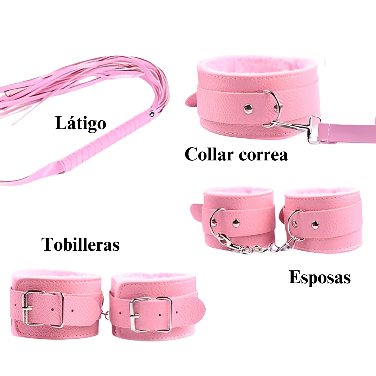 Accesorios bondage de cuero vegano rosado