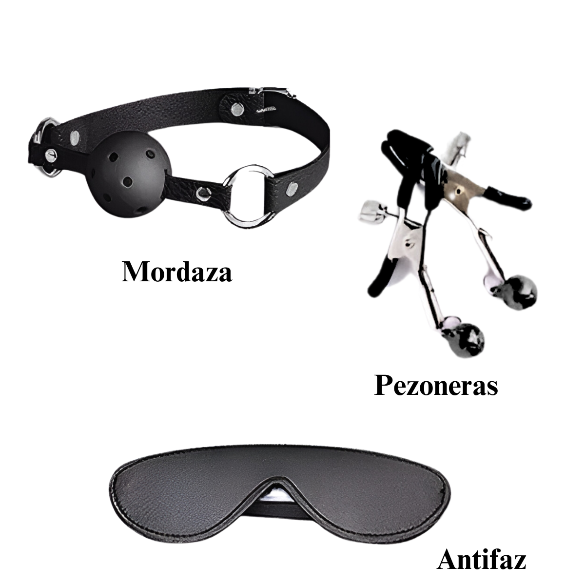Set erótico con esposas, mordaza y antifaz