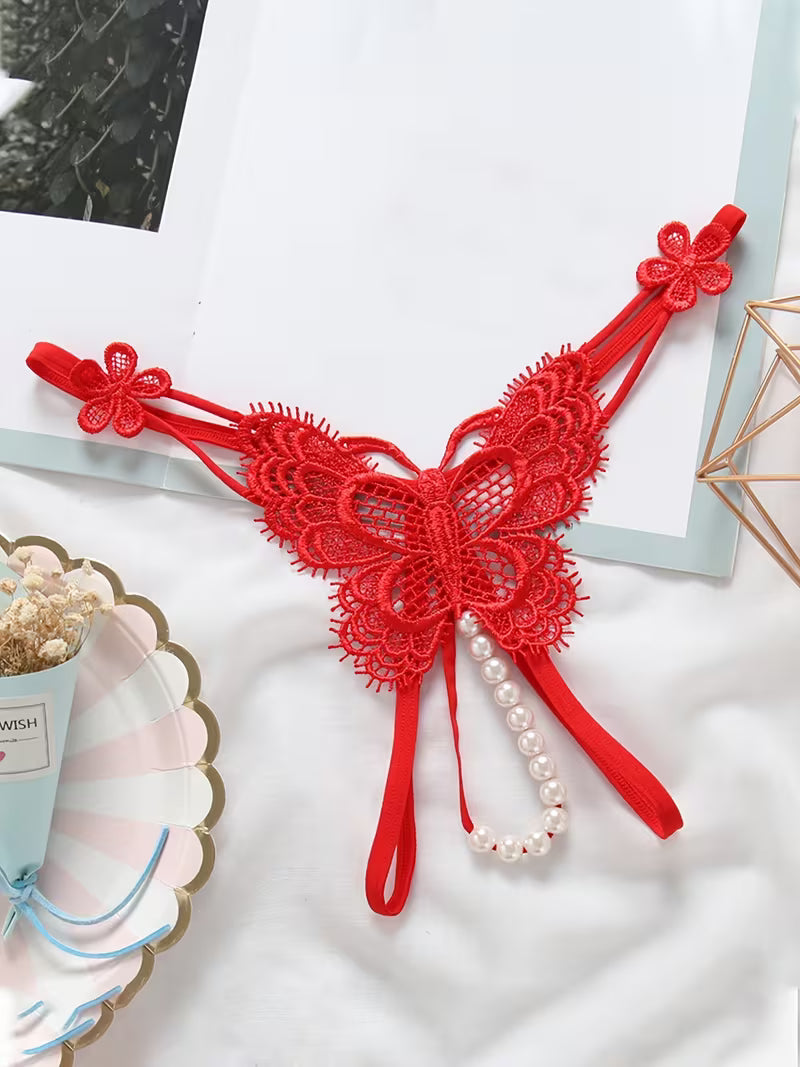 Tanga Mariposa con Perlas y Encaje Sensual