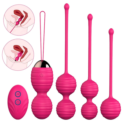 Set 4 Bolas Kegel Control Remoto Vibrador Recargable Bolsito