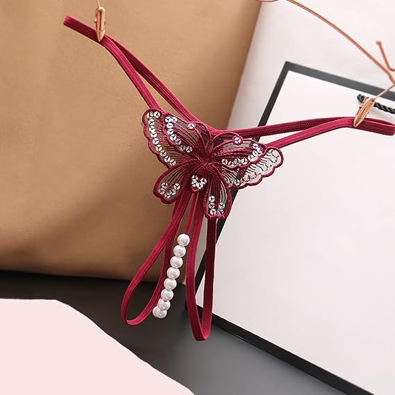 Tanga Mariposa con Perlas y Encaje Sensual