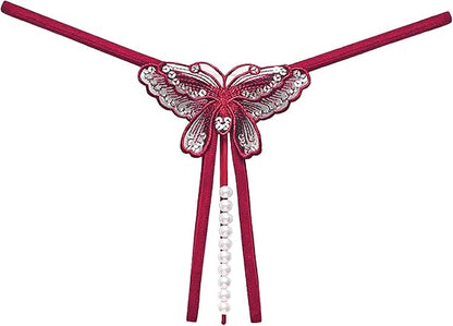 Tanga Mariposa con Perlas y Encaje Sensual