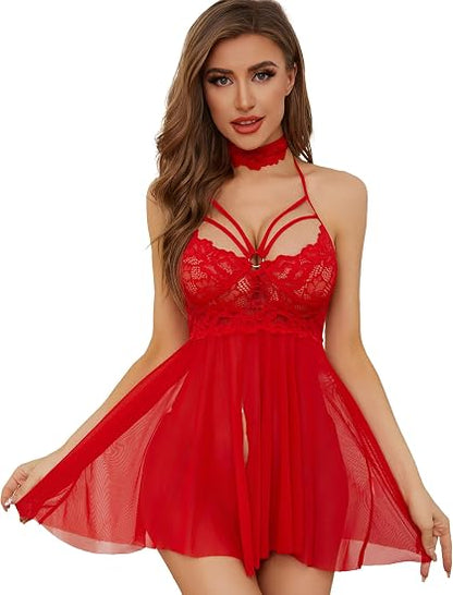 Baby Doll Vestido De Encaje Escote Sensual