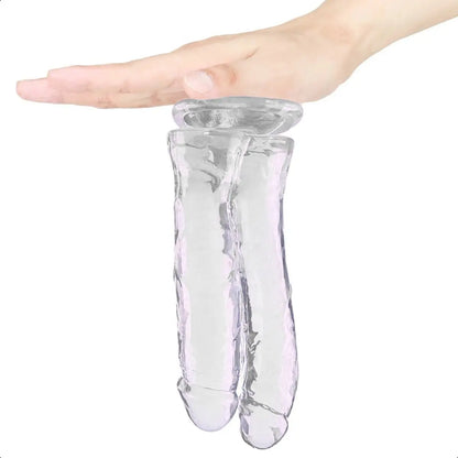 Dildo Doble Flexible con Ventosa Transparente