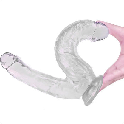 Dildo Doble Flexible con Ventosa Transparente