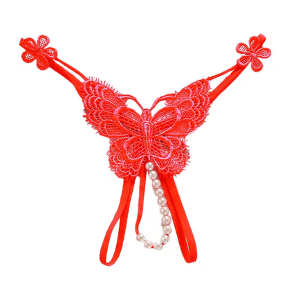 Tanga Mariposa con Perlas y Encaje Sensual