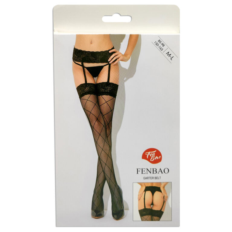 Medias Red con Portaligas Integrado Rombo Negro | Talle Único Sexy
