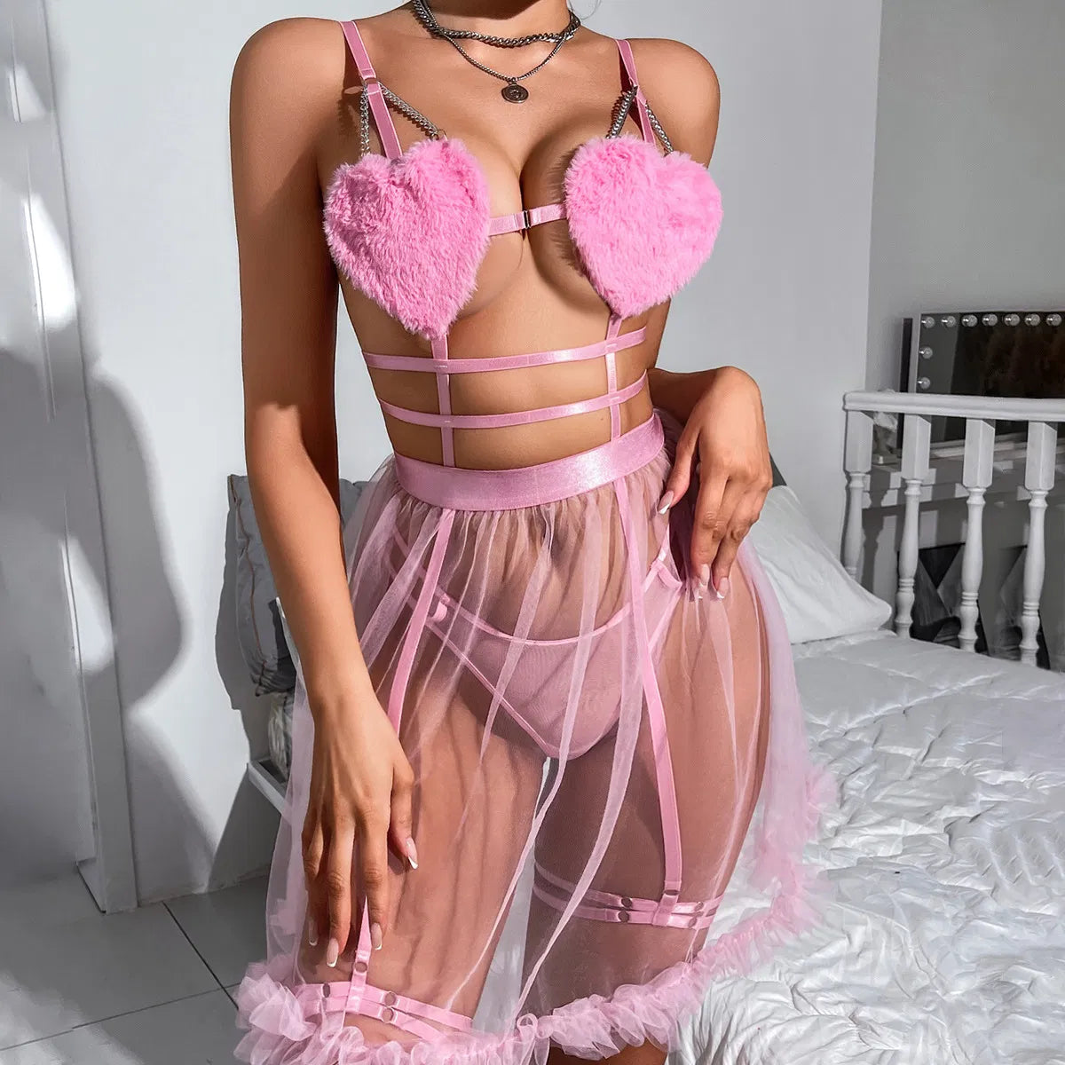 Vestido Kiss Lencería Erótica Transparente con Volados