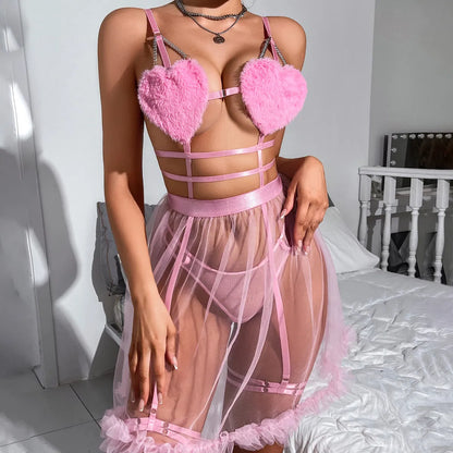 Vestido Kiss Lencería Erótica Transparente con Volados