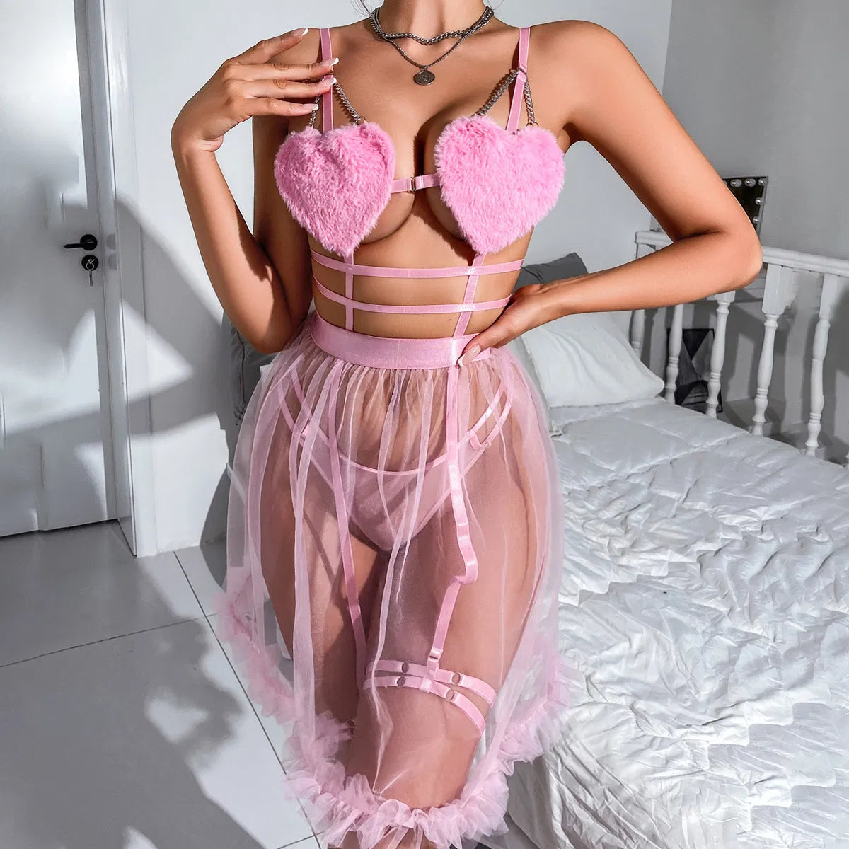 Vestido Kiss Lencería Erótica Transparente con Volados