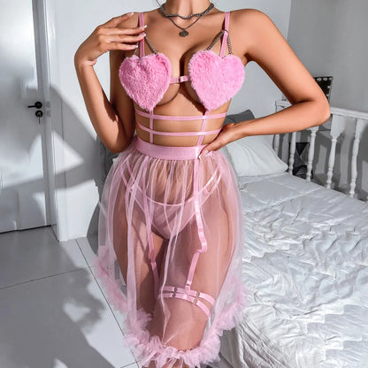 Vestido Kiss Lencería Erótica Transparente con Volados