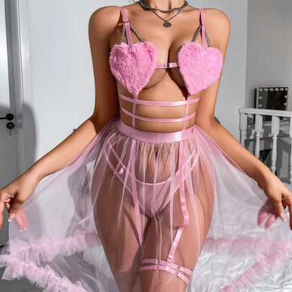 Vestido Kiss Lencería Erótica Transparente con Volados
