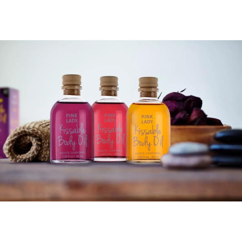 Envase de vidrio Aceite Íntimo PINK LADY sabor Frutos del Bosque.
