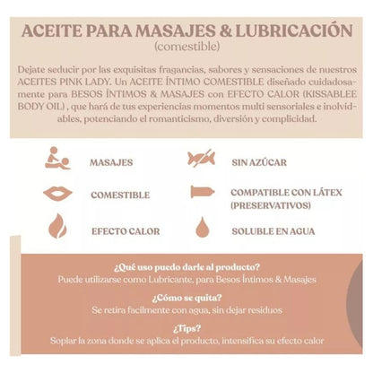 Aceite para masajes íntimos PINK LADY sabor Frutos del Bosque.
