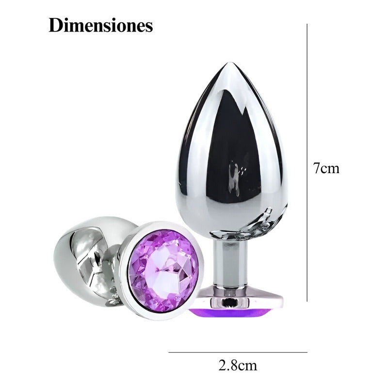 Plug anal Alba plateado 7 cm con joya brillante.