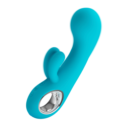 Vibrador Chris USB doble estimulación punto G y clítoris color celeste de Vibra Uruguay