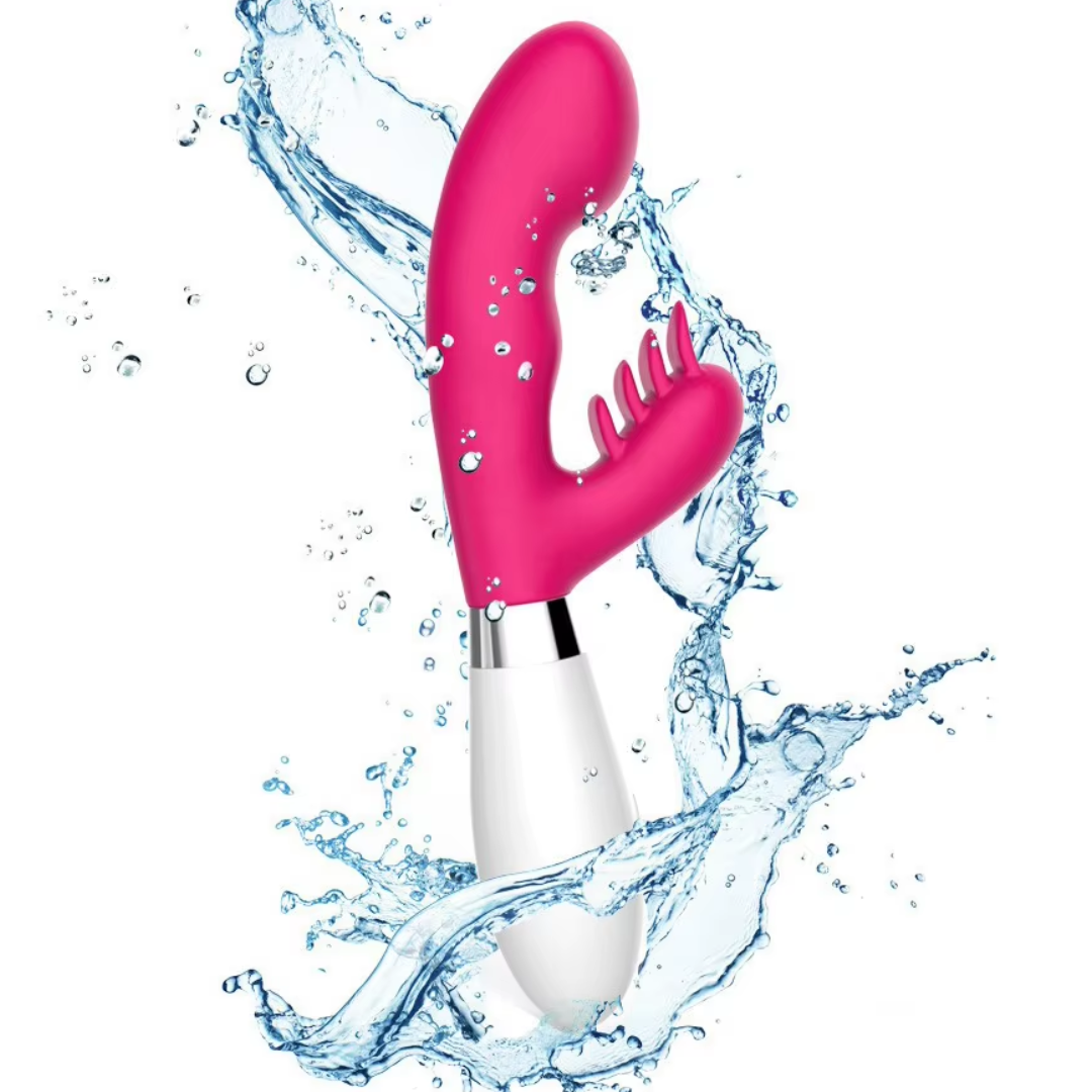 Vibrador consolador Docoo doble punto G en ambiente íntimo, ideal para placer individual o en pareja.
