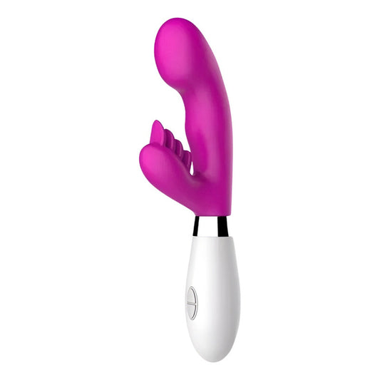 Vibrador consolador doble punto G Docoo color violeta de Vibra Uruguay, ideal para estimulación interna y externa.

