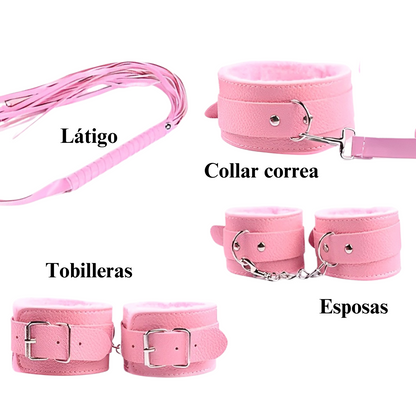 Accesorios bondage de cuero vegano rosado