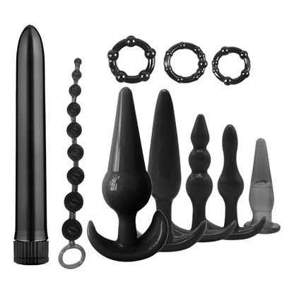 Kit de plugs anales Éxtasis de 10 piezas progresivas, ideal para entrenamiento anal.  
