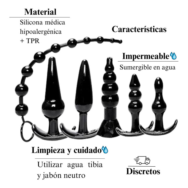 Plugs anales de silicona médica Éxtasis con base segura y diseño progresivo.  
