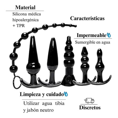 Plugs anales de silicona médica Éxtasis con base segura y diseño progresivo.  
