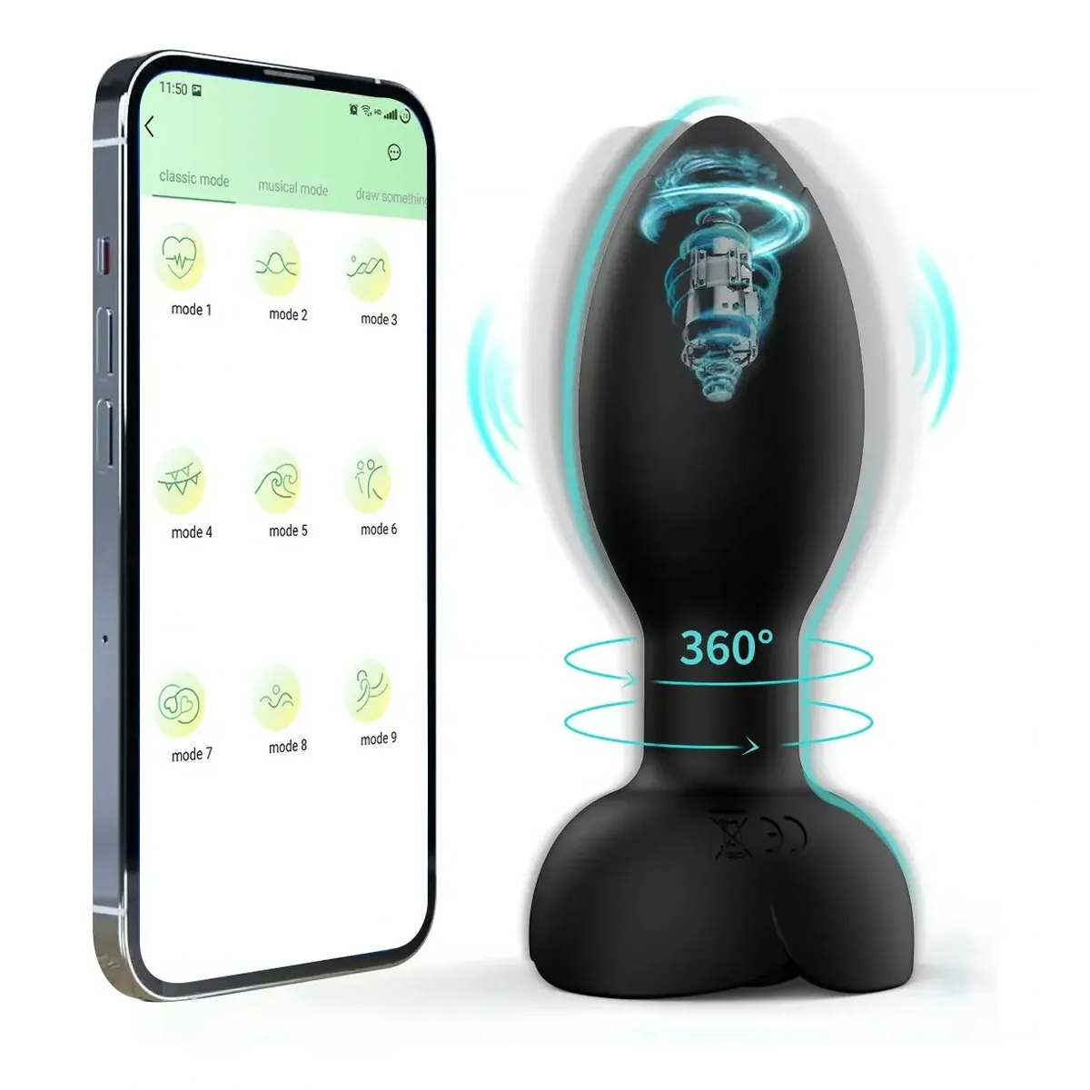 Plug anal Rose con vibración y torsión, control por app y remoto