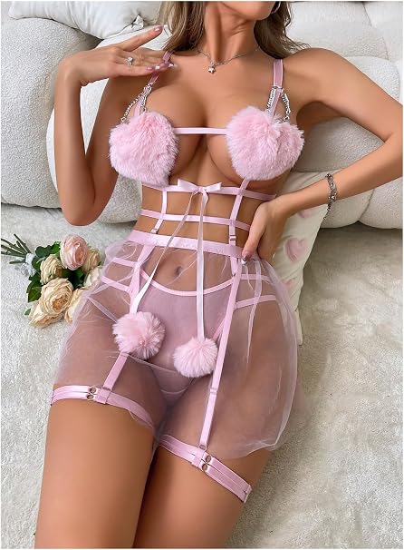 Vestido Kiss Lencería Erótica Transparente con Volados