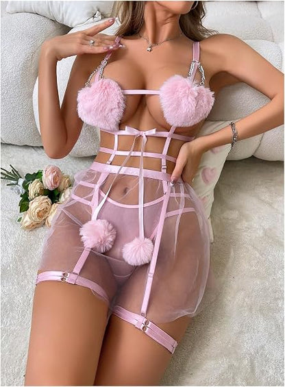 Vestido Kiss Lencería Erótica Transparente con Volados