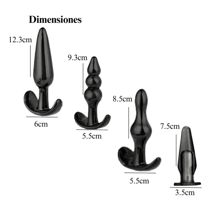 Kit Éxtasis de plugs anales con diferentes grosores para principiantes y expertos.

