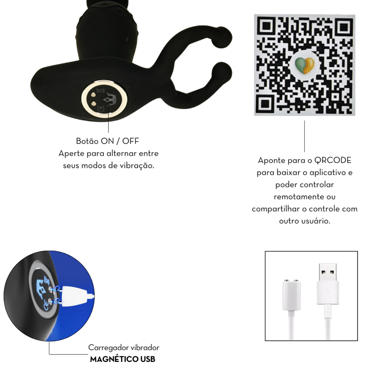 Diseño del anillo vibrador y plug anal Strong con motor interno y puntos de vibración