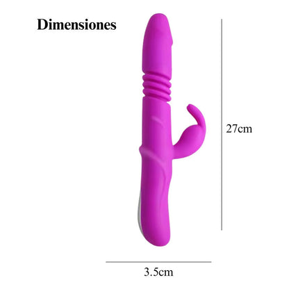 Vibrador con eje rotativo y estimulador tipo conejo